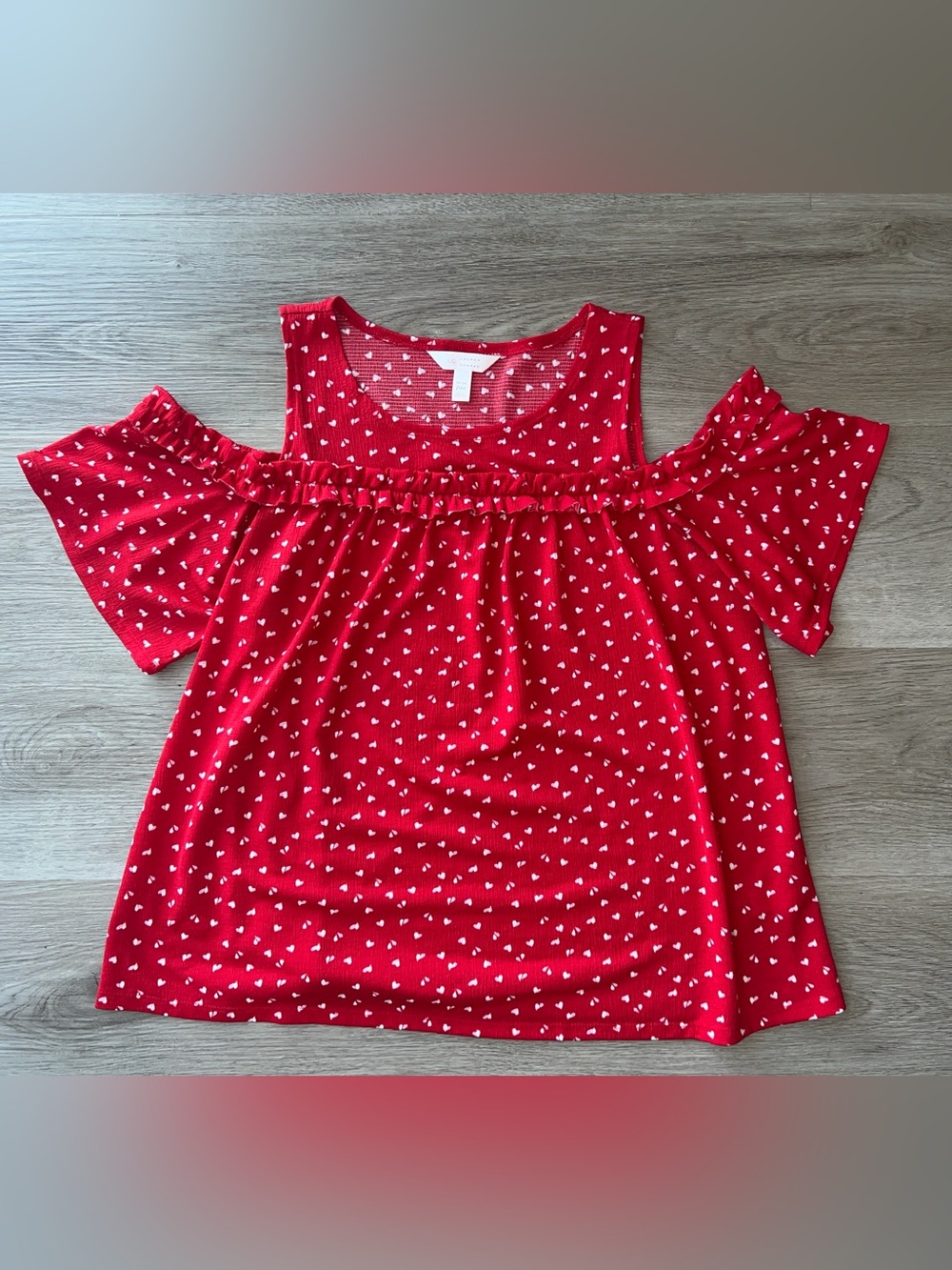 Women's LC Lauren Conrad Petites Ruffle Cold-Shoulder Top Printed Red Sz PM